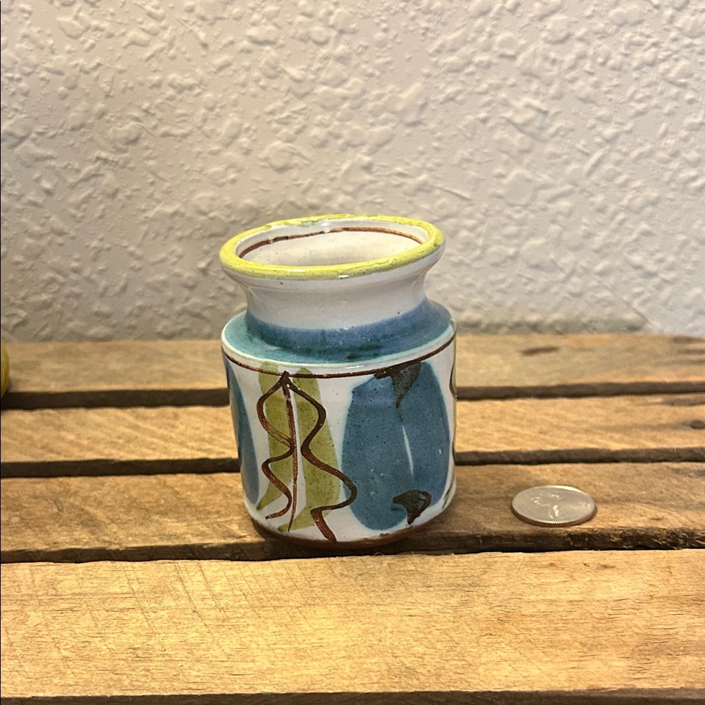 Petite Artistic Pottery Vase with Leaf Motif Nature Inspired Shelf Piece